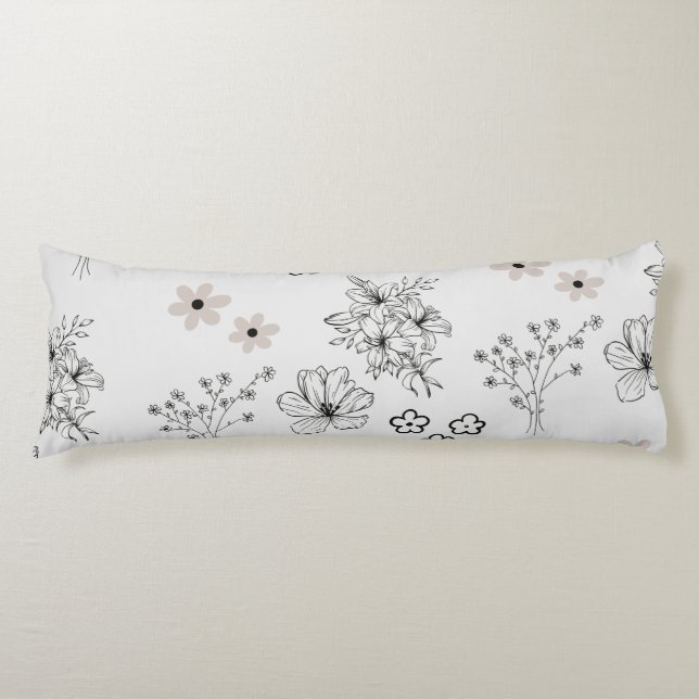 Grey Black Retro Y2K Hippie Flower Pattern Body Cushion (Front)