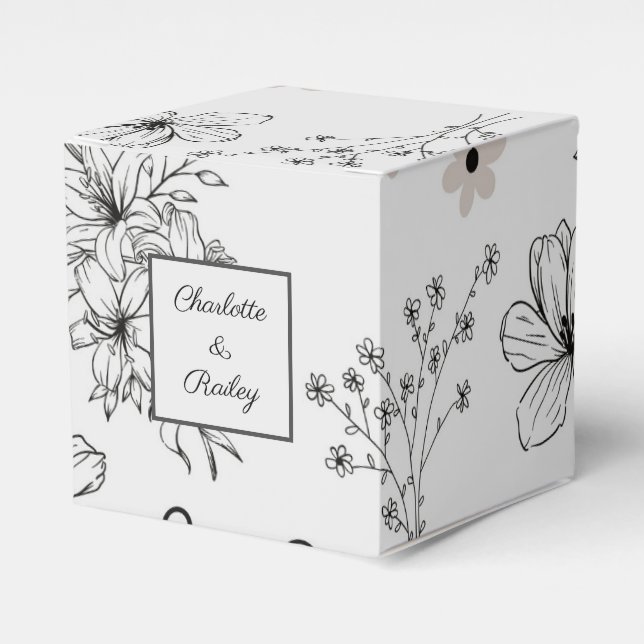 Grey Black Retro Y2K Hippie Flower Pattern Favour Box (Front Side)