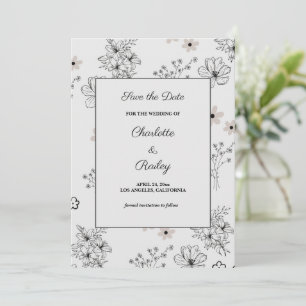 Grey Black Retro Y2K Hippie Flower Pattern  Invitation