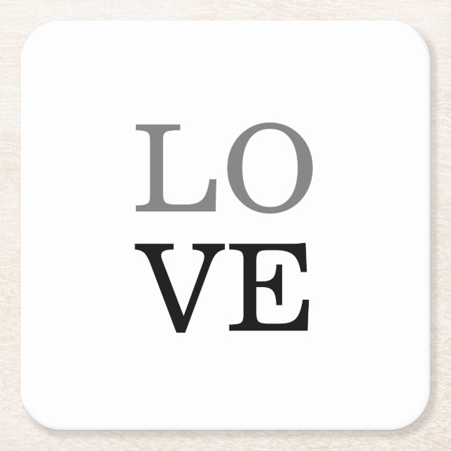 Grey Black Script Love Wedding  Square Paper Coaster (Front)