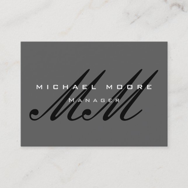 Grey Black Script Monogram Modern Business Card (Front)