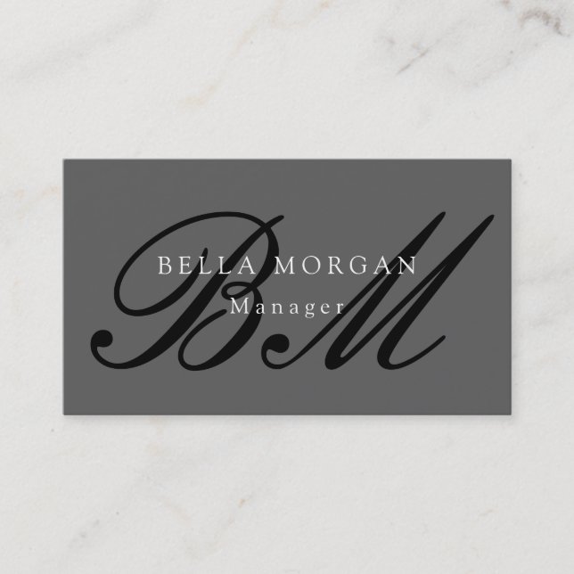 Grey Black Script Monogram Modern Stylish Business Card (Front)