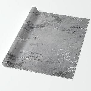 Grey Black Silver Graphite Marble Shiny Glam Wrapping Paper