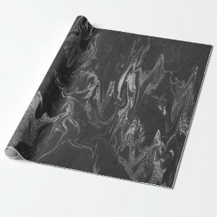 Grey Black Silver Marble Shiny Glam Wrapping Paper