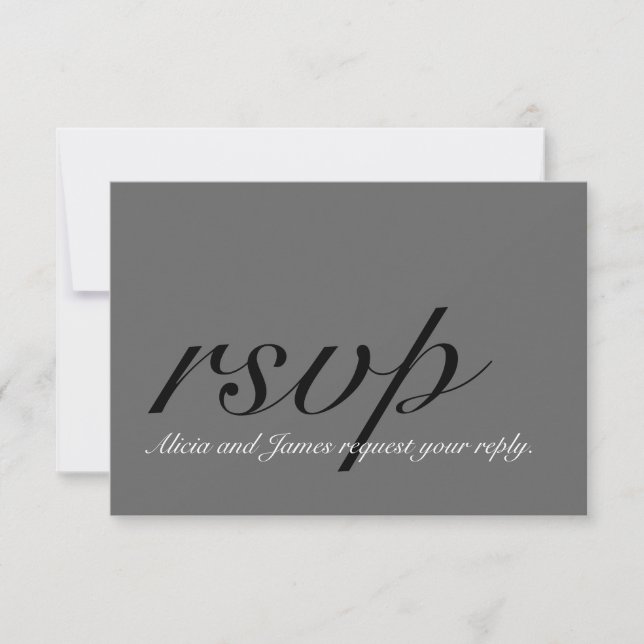 Grey, Black, Simple Wedding RSVP with Initial Card (Front)