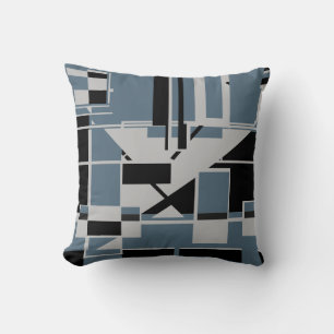 Grey Black Slate Blue Geometric Abstract Labyrinth Cushion