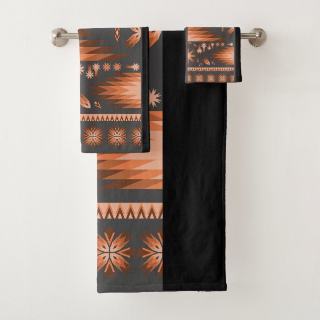 Grey Black Southwestern Bath Towel Set (Insitu)