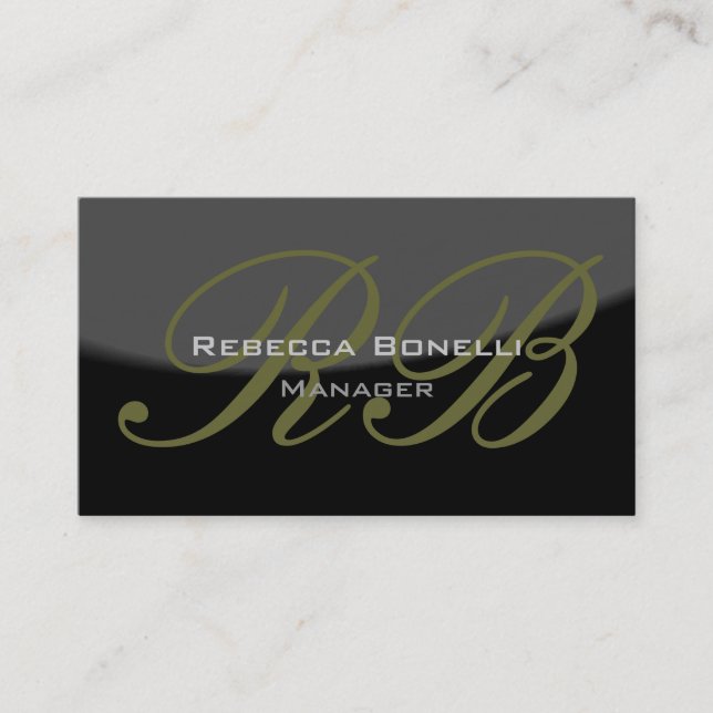 Grey Black Spiral Pattern Monogram Business Card (Front)