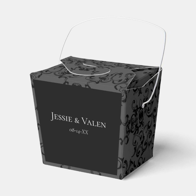 Grey & Black Swirl Gothic Wedding Favour Box (Front Side)