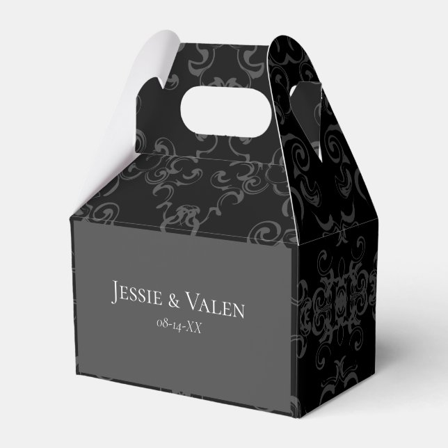 Grey & Black Swirl Gothic Wedding Favour Box (Front Side)