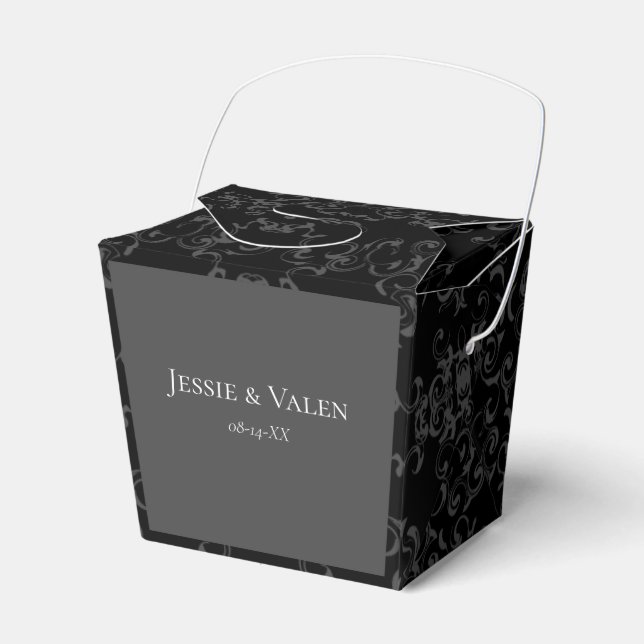 Grey & Black Swirl Gothic Wedding Favour Box (Front Side)