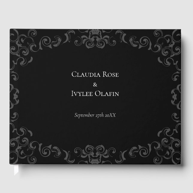 Grey & Black Swirl Gothic Wedding Guest Book (Front)