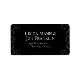 Grey & Black Swirl Gothic Wedding Label