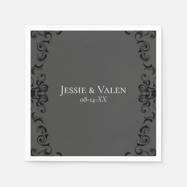 Grey & Black Swirl Gothic Wedding Napkin (Front)