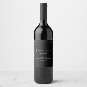 Grey & Black Swirl Gothic Wedding Wine Label