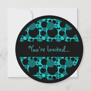 Grey black teal dots sweet 16 circle invitations