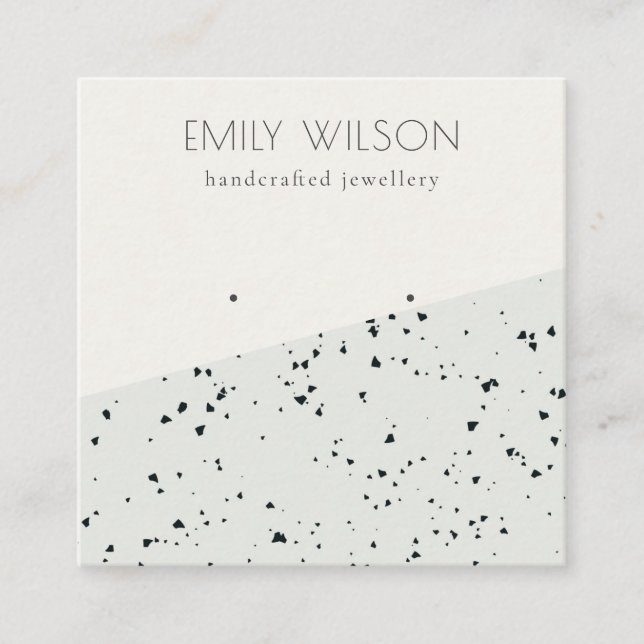 Grey Black Terrazzo Texture Stud Earring Display Square Business Card (Front)