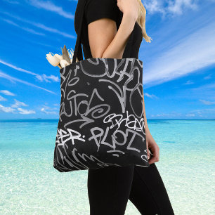 Grey & Black Urban Graffiti Style Tote Bag