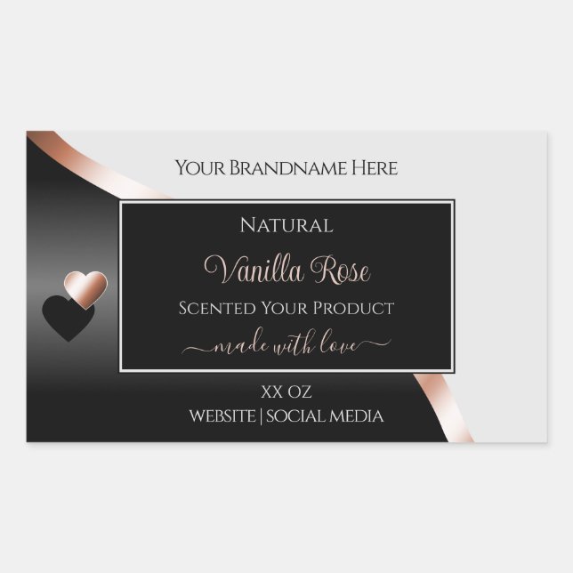 Grey Black Wavy Rose Gold Hearts Product Labels (Front)