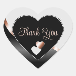 Grey Black Wavy Rose Gold with Hearts Thank You Heart Sticker