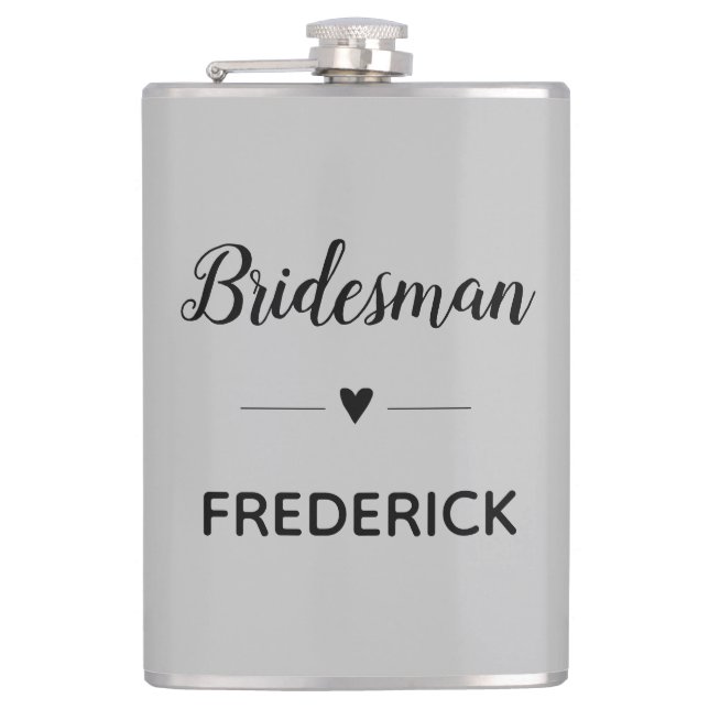Grey Black Wedding Bridesman Personalised Hip Flask (Front)