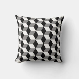 Grey, Black & White 3D Cubes Pattern Cushion