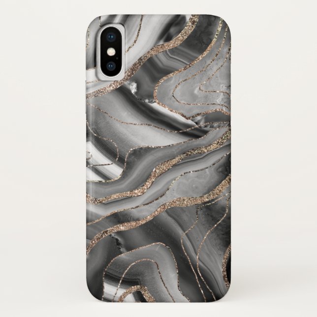 Grey Black White Agate Gold Glitter Glam #1 Case-Mate iPhone Case (Back)