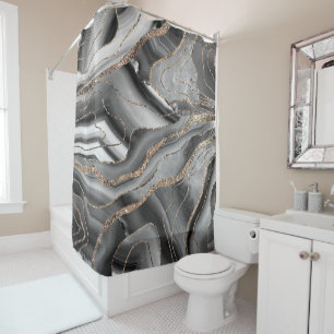 Grey Black White Agate Gold Glitter Glam #1 Shower Curtain