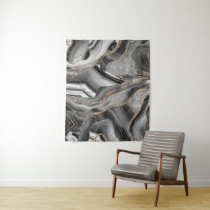 Grey Black White Agate Gold Glitter Glam #1 Tapestry