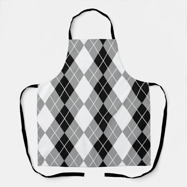 Grey Black White Argyle Diamond Design  Apron (Front)