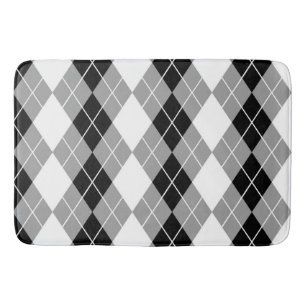 Grey Black White Argyle Diamond Design Bath Mat