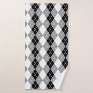 Grey Black White Argyle Diamond Design Bath Towel