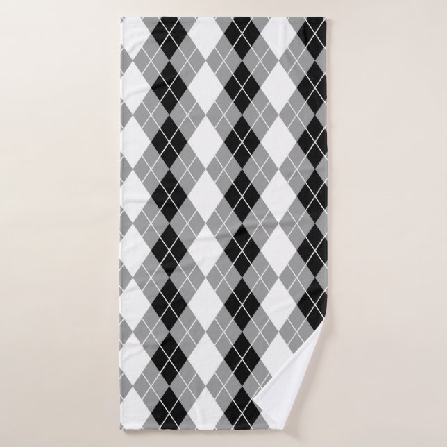 Grey Black White Argyle Diamond Design  Bath Towel (Bath Towel)