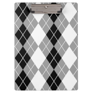 Grey Black White Argyle Diamond Design Clipboard