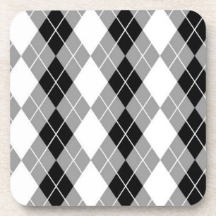 Grey Black White Argyle Diamond Design Coaster