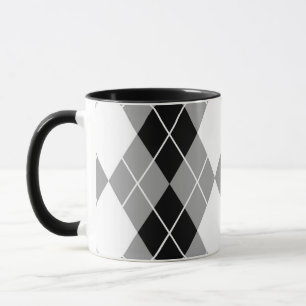 Grey Black White Argyle Diamond Design  Mug