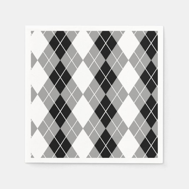 Grey Black White Argyle Diamond Design  Napkin (Front)
