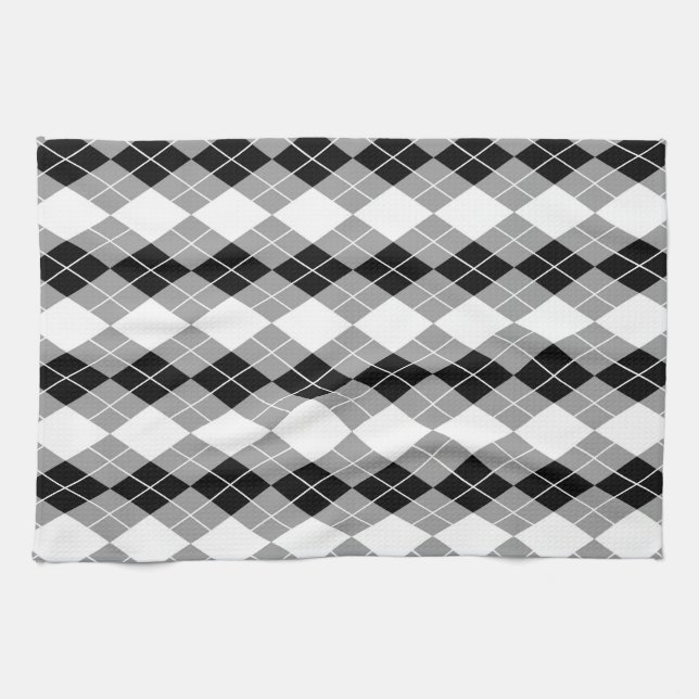 Grey Black White Argyle Diamond Design  Tea Towel (Horizontal)