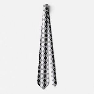 Grey Black White Argyle Diamond Design Tie