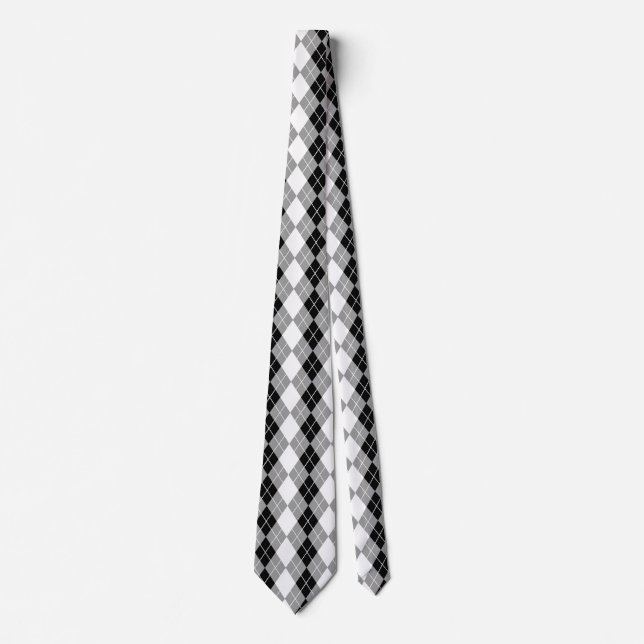 Grey Black White Argyle Diamond Design  Tie (Front)
