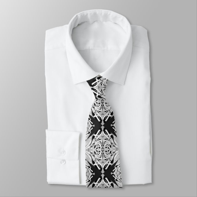 Grey Black White Butterfly Wing Abstract Pattern  Tie (Tied)