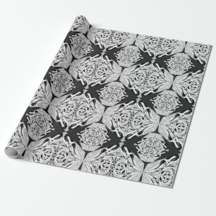 Grey Black White Butterfly Wing Abstract Pattern  Wrapping Paper