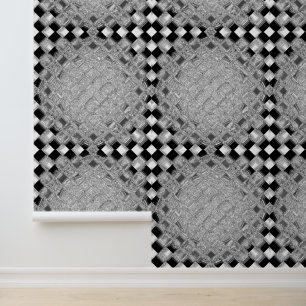 Grey & Black & White Chequerboard Squares 3D Look Wallpaper
