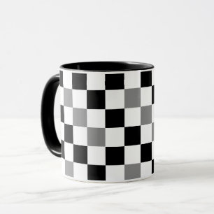 Grey Black White Chequered Pattern Design Mug