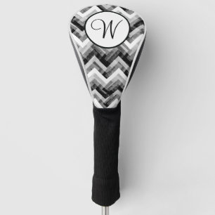 Grey Black White Chevron Textured Monogram Golf Head Cover