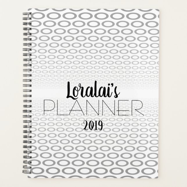Grey, Black & White Circle Pattern Planner (Front)