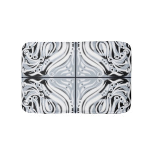Grey Black White Curly Abstract Pattern  Bath Mat