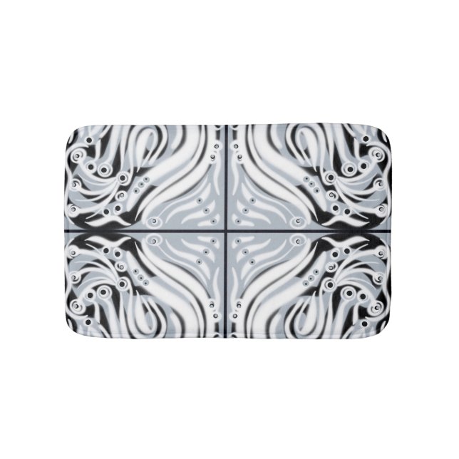 Grey Black White Curly Abstract Pattern  Bath Mat (Front)