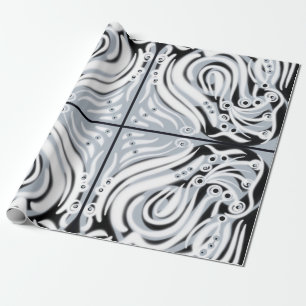 Grey Black White Curly Abstract Pattern  Wrapping Paper