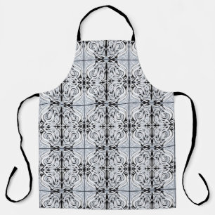 Grey Black White Curly Abstract Repeat Pattern  Apron